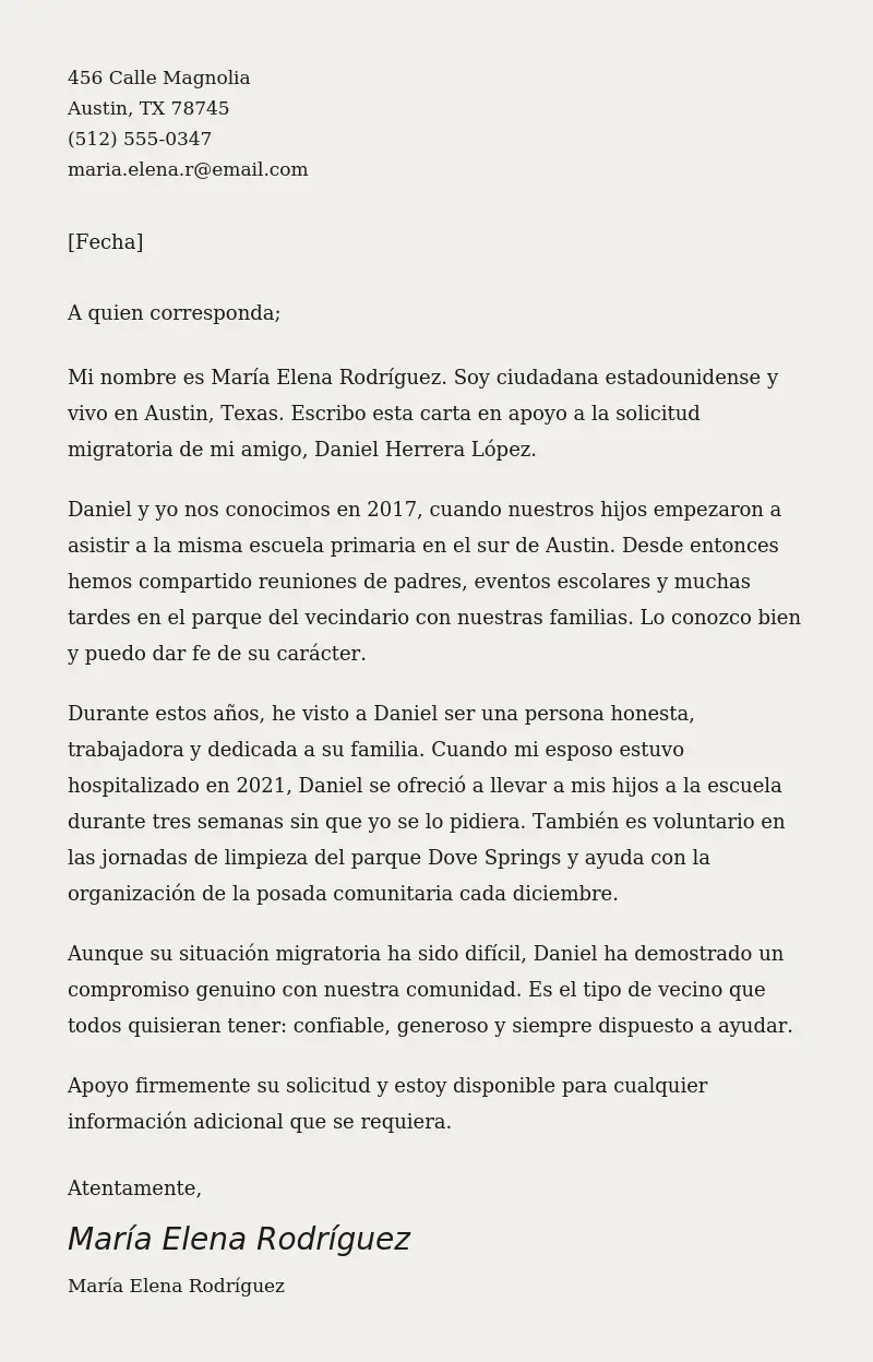 Ejemplo De Carta De Inmigración Para Un Amigo